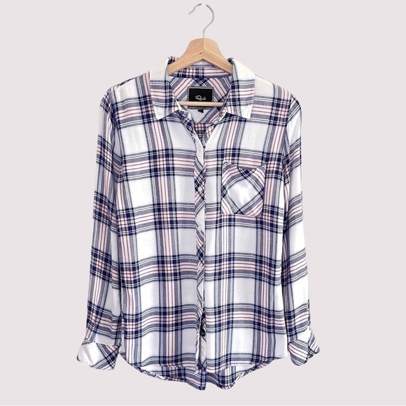 Rails Hunter Plaid Button Down Long Sleeve Shirt White Navy Pink XS - Picture 1 of 12